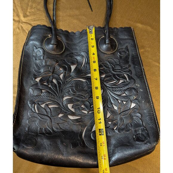 Patricia Nash Italian Leather Cutout Floral Tote Black, Pink + Removable Insert - Picture 4 of 8